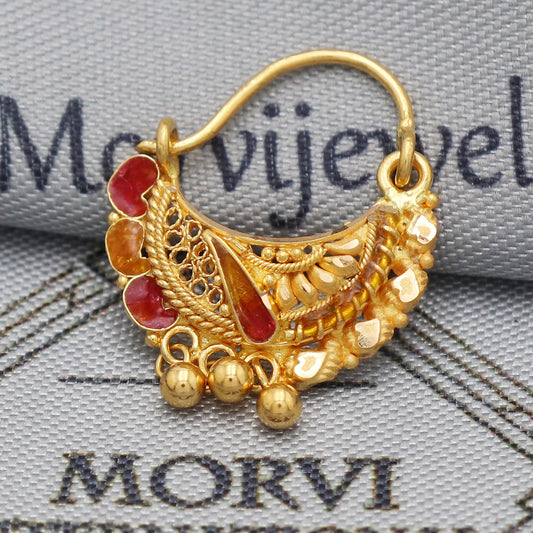 wedding party wear nose ring in 22k real solid gold, K5496