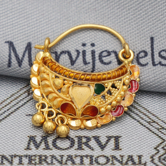 wedding party wear nose ring in 22k real solid gold, K5497