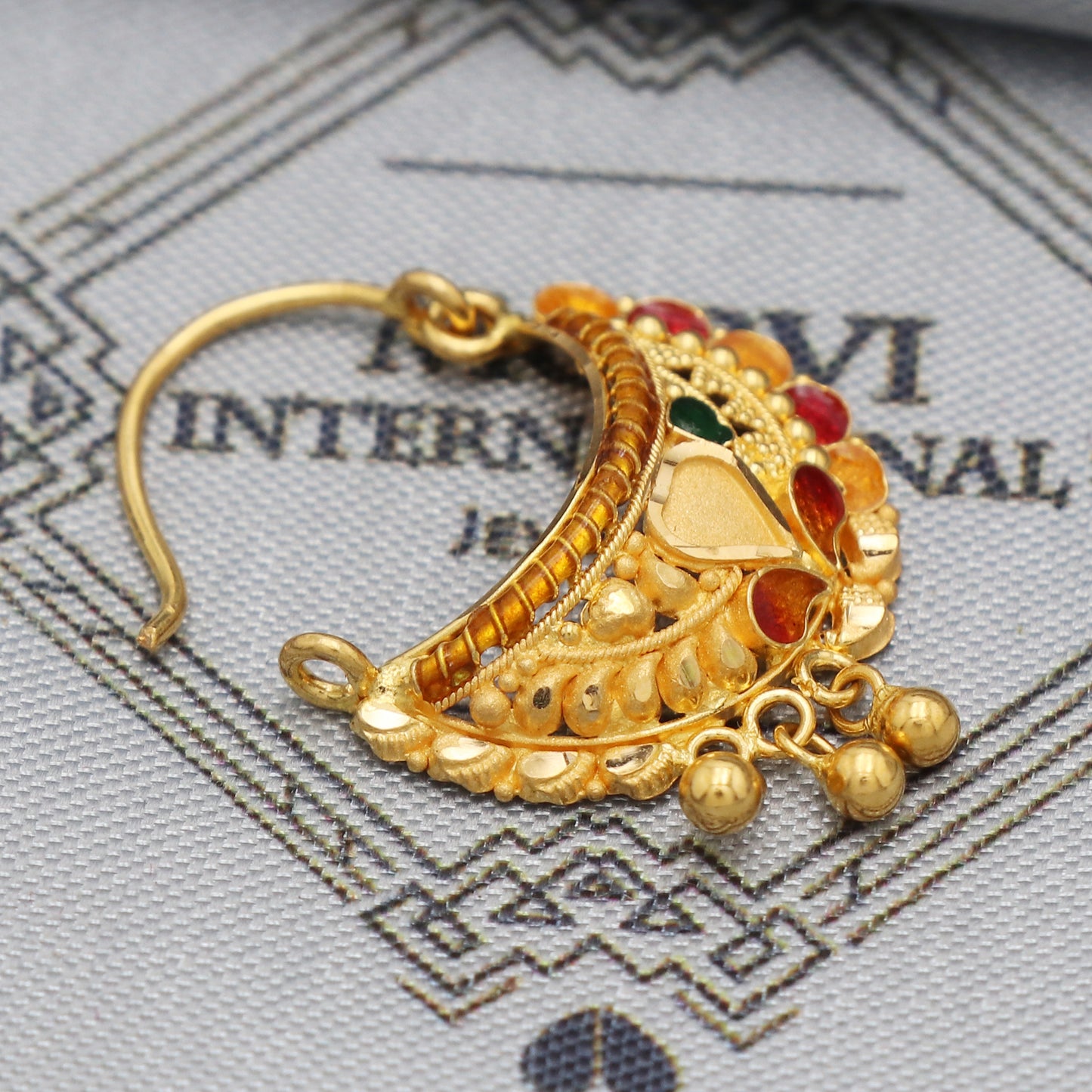 wedding party wear nose ring in 22k real solid gold, K5497