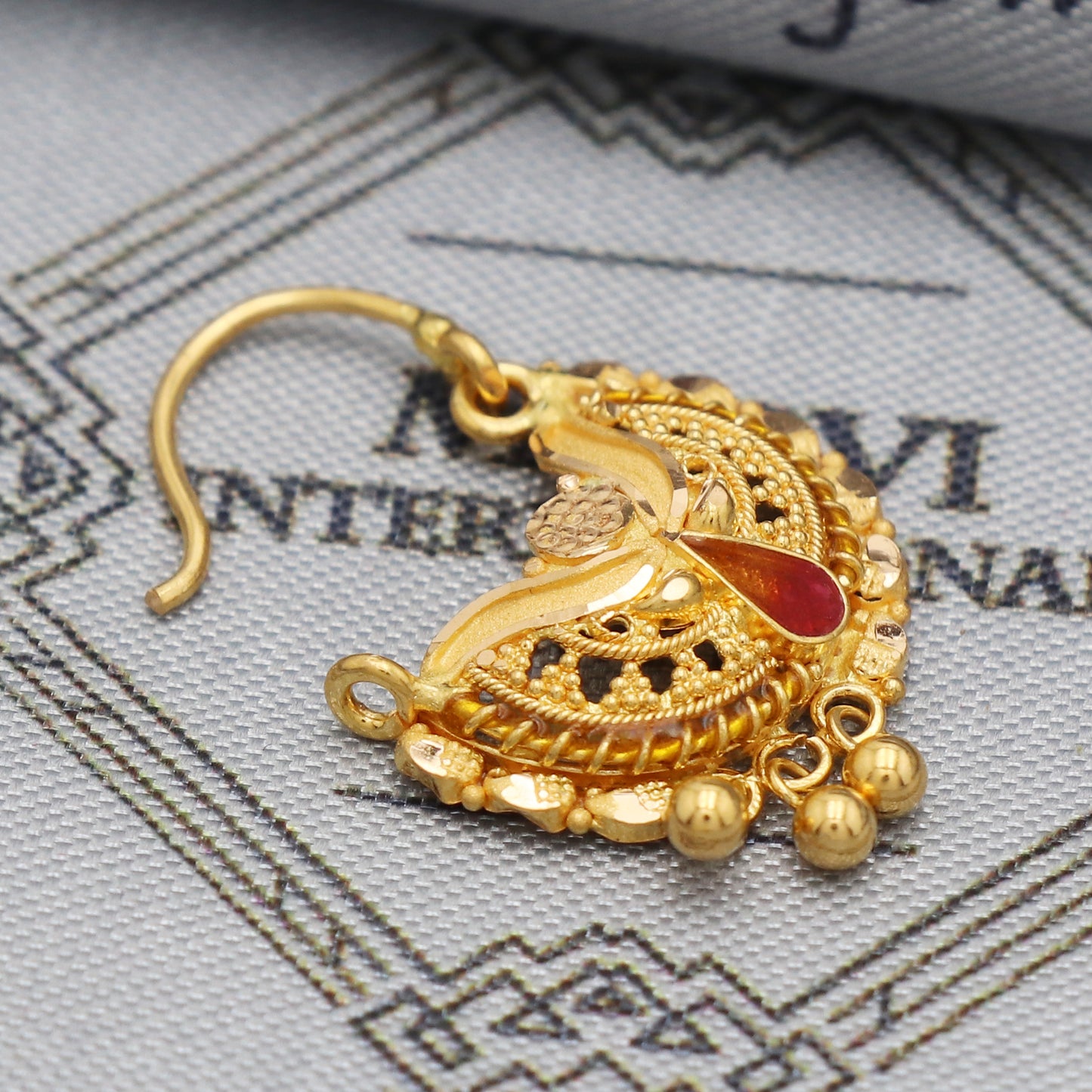 wedding party wear nose ring in 22k real solid gold, K5498