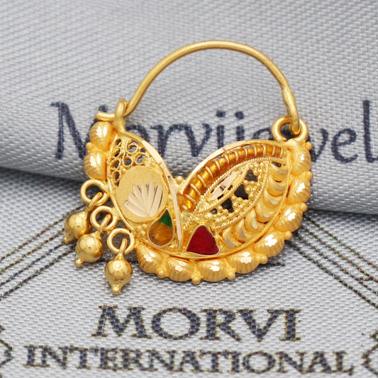 solid 22karat gold ethnic nose ring, indian style wedding nose ring, handmade jewelry, K5500