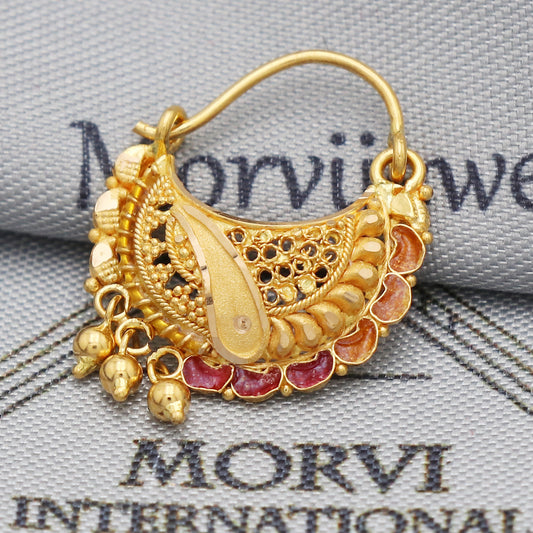 22k Yellow Gold Nose Ring Pin Indian Nath Handmade Jewelry For Gift, K5501