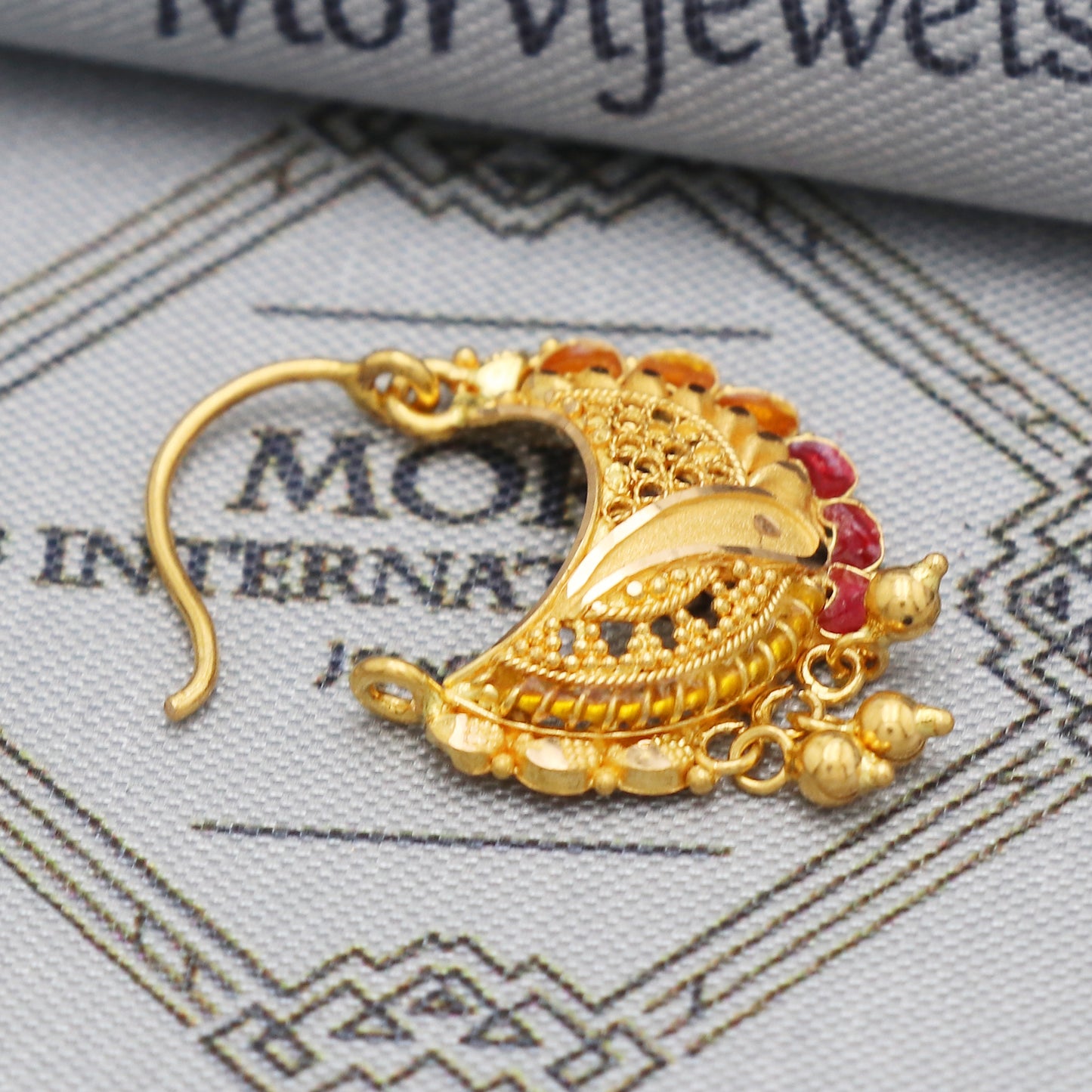 22k Yellow Gold Nose Ring Pin Indian Nath Handmade Jewelry For Gift, K5501