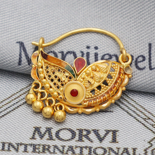 22k Yellow Gold Nose Ring Pin Indian Nath Handmade Jewelry For Gift, K5503