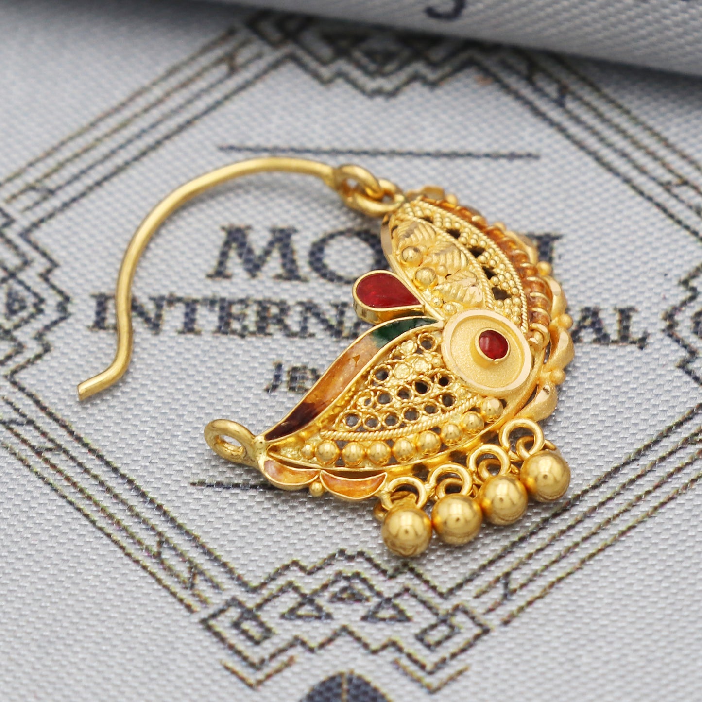 22k Yellow Gold Nose Ring Pin Indian Nath Handmade Jewelry For Gift, K5503