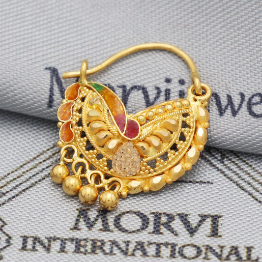22k Yellow Gold Nose Ring Pin Indian Nath Handmade Jewelry For Gift, K5504