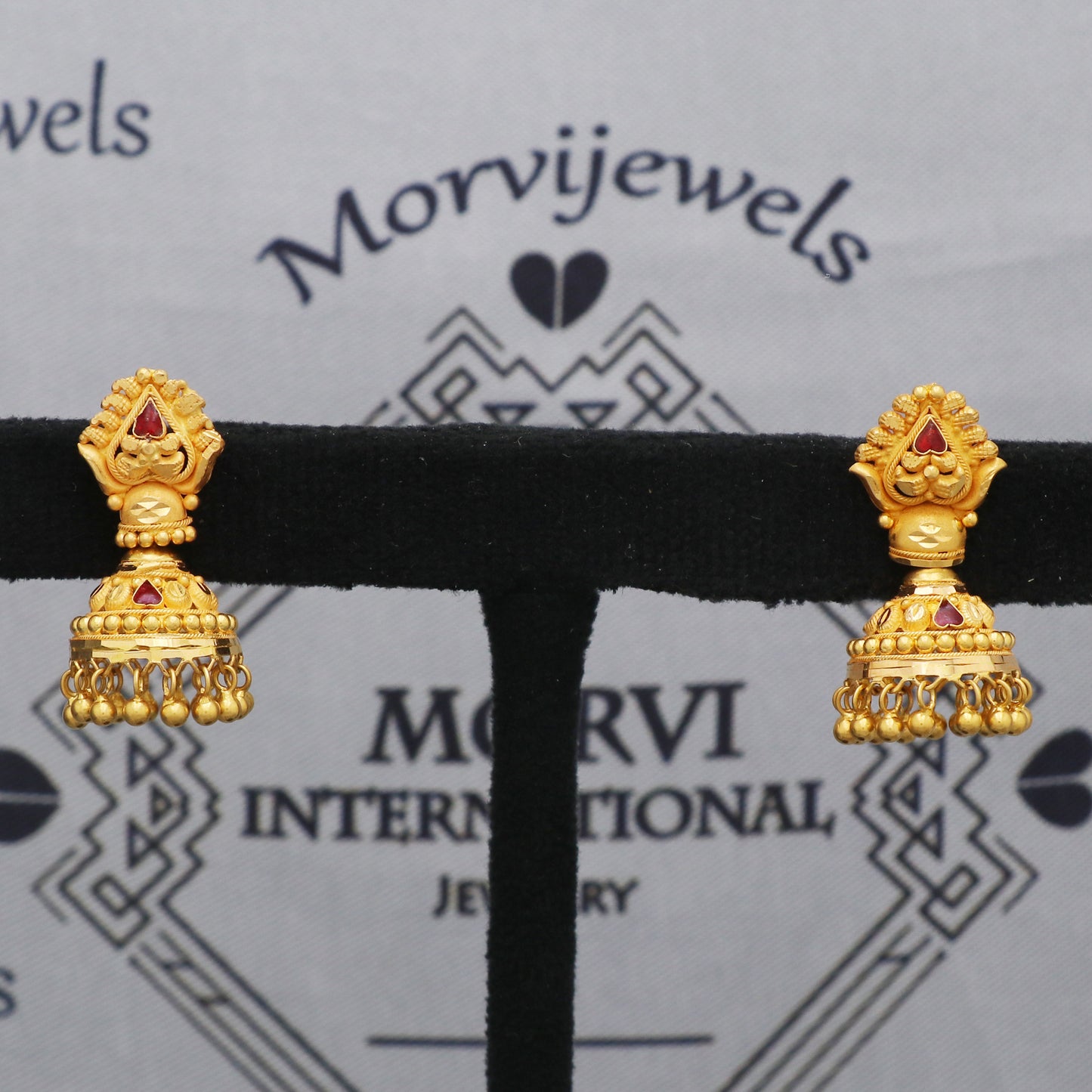 22k Yellow Gold Earrings Jhumki Jhumka Style Dangling Beads For Women Indian Wedding Jewelry, K5601