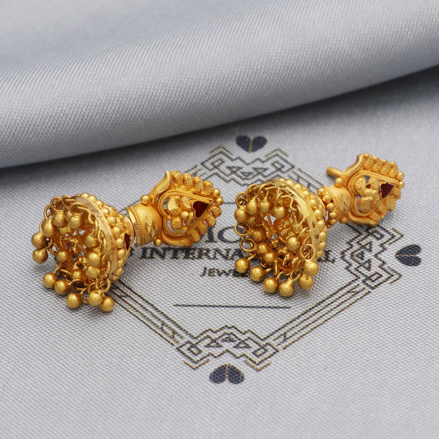 22k Yellow Gold Earrings Jhumki Jhumka Style Dangling Beads For Women Indian Wedding Jewelry, K5601