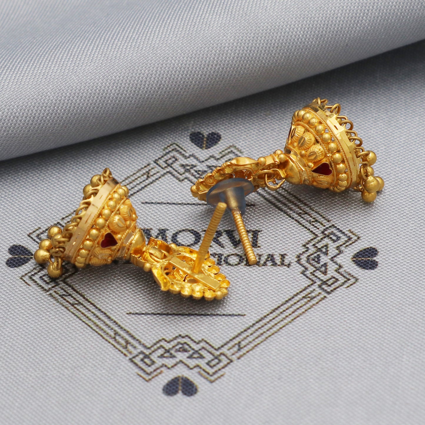 22k Yellow Gold Earrings Jhumki Jhumka Style Dangling Beads For Women Indian Wedding Jewelry, K5601