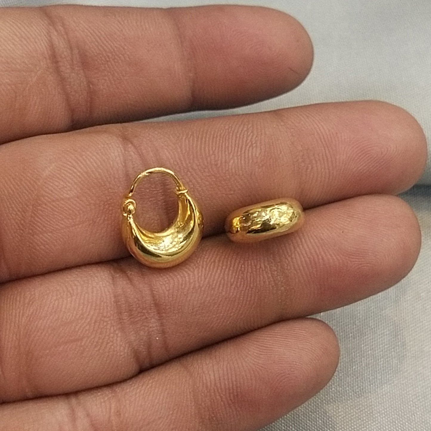 22k gold kundal hoop earrings for men and women single and pair, handmade indian gold yellow gold 22kt genuine gold jewelry from india