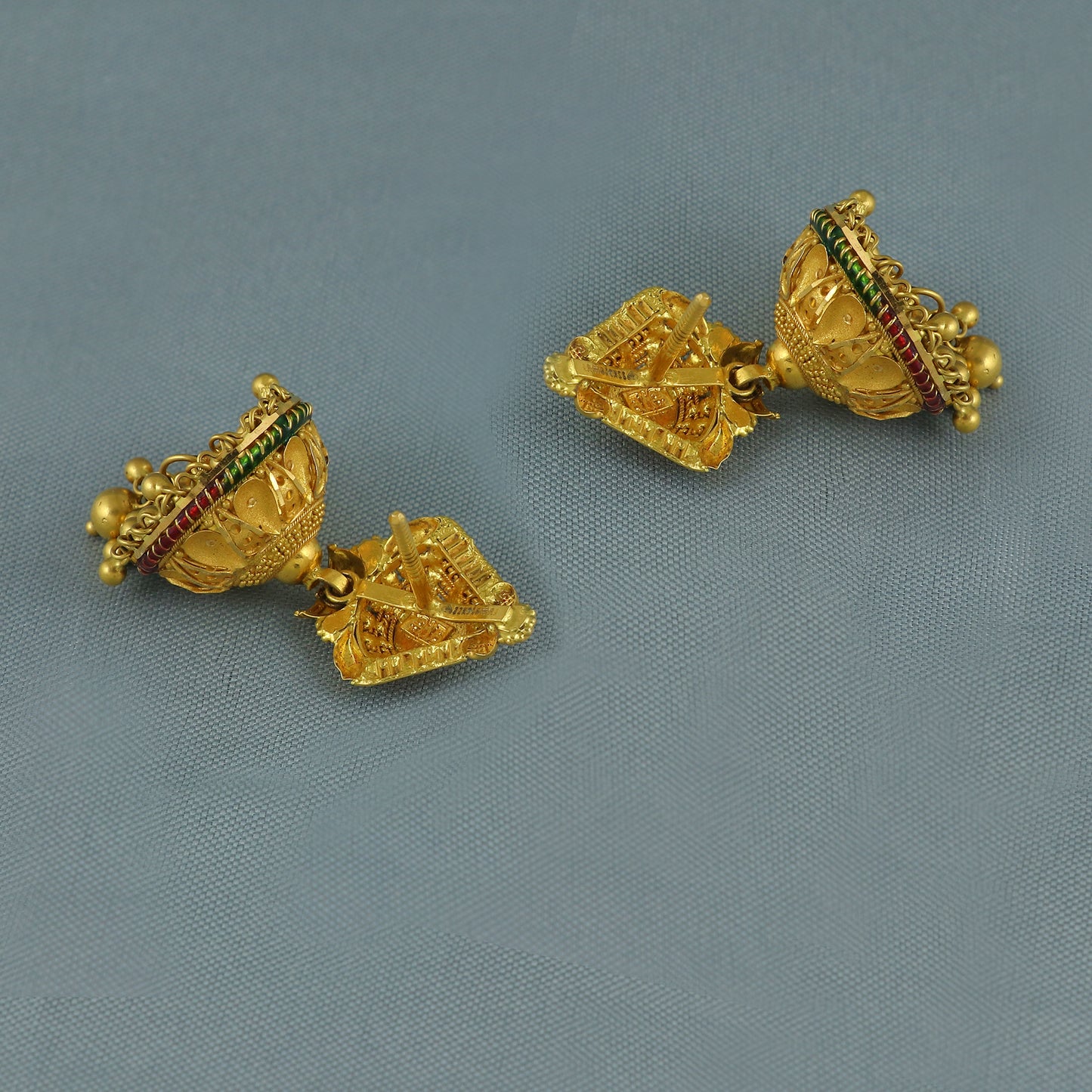 22k Yellow Gold jhumka Earrings , wedding, bridal, hanging small beads indian ethnic gold earrings jewelry, K5970