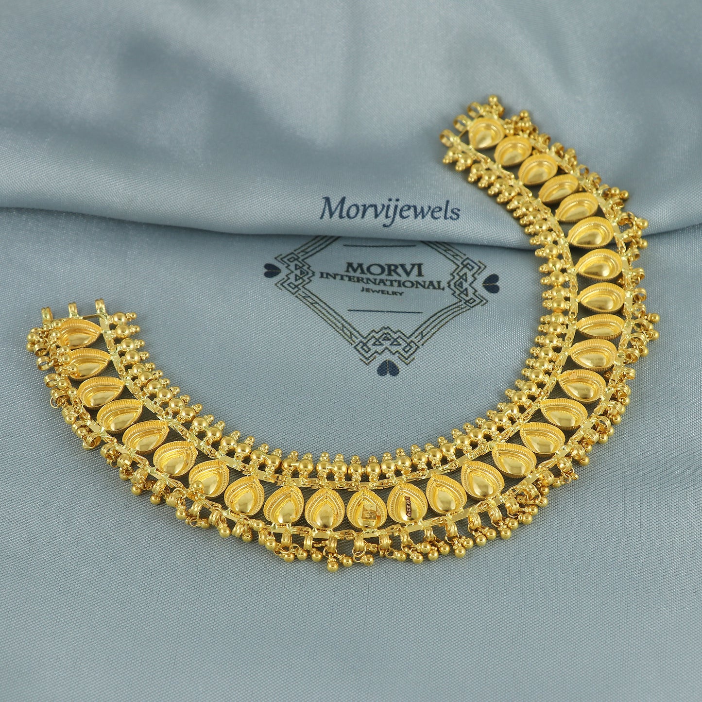 22k Yellow Gold Wedding Necklace Handmade Jewelry, 22kt Indian Gold Jewelry, K7158