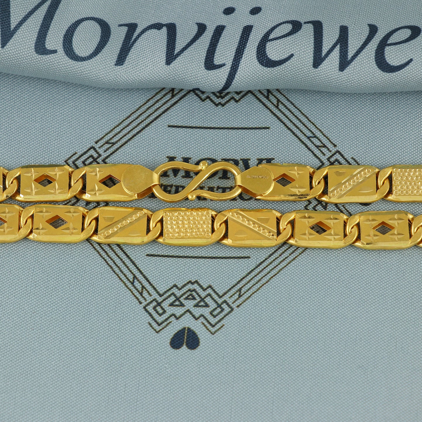Solid 22k Yellow Gold Handmade Designer Bar Link Chain Necklace, Indian Patti Chain Jewelry, Vintage Engraved Gold Necklace, K7175