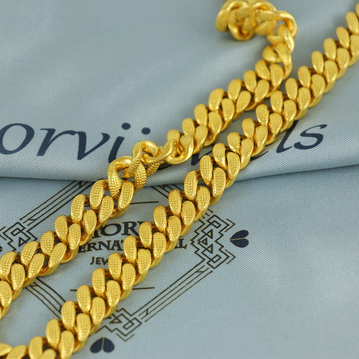 Solid 22k Yellow Gold Handmade Miami Cuban Link Chain Necklace, Indian Textured Cuban Curb Chain Jewelry, Heavy Bold Gold Necklace, K7177