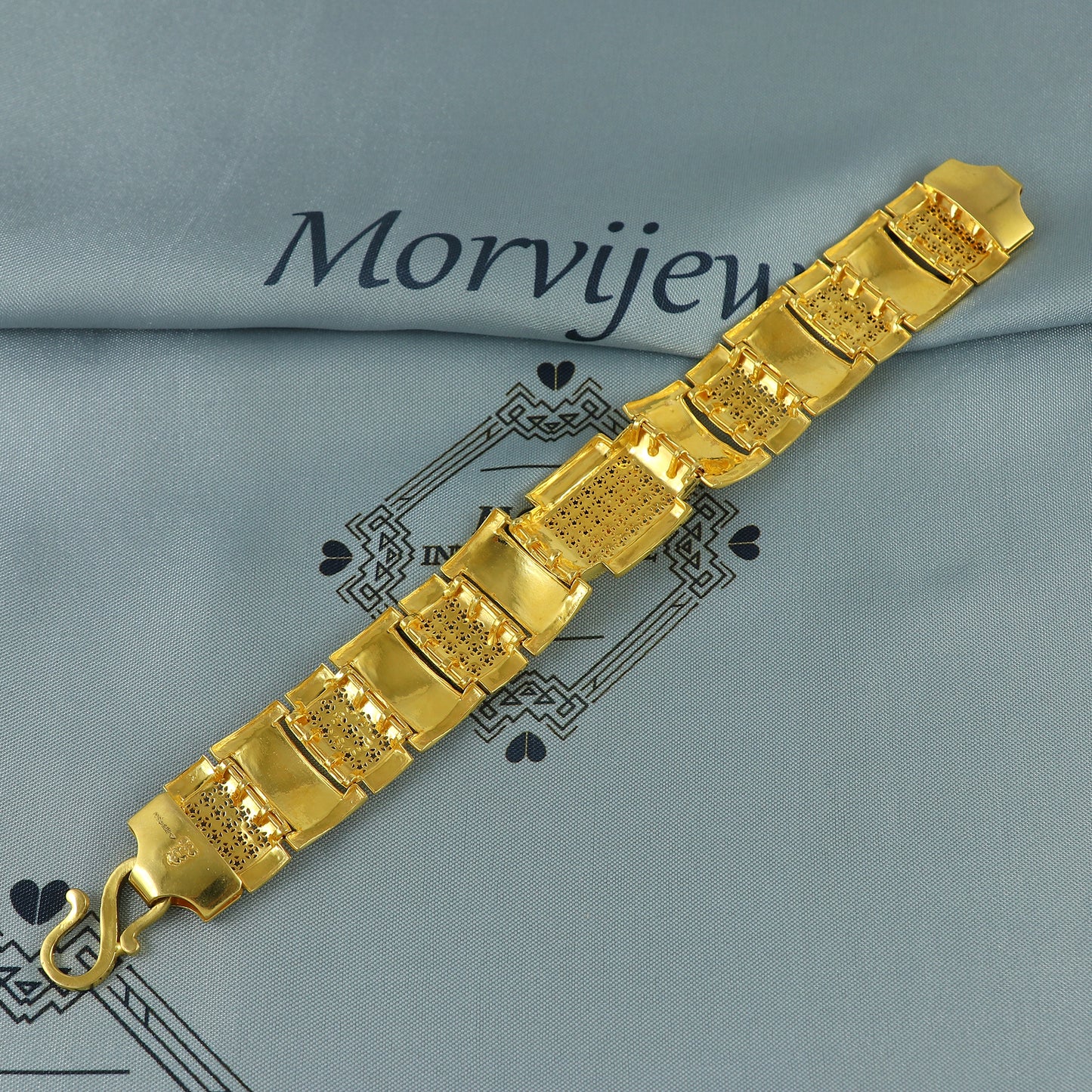 22k Gold Engraved Square Link Bracelet leopard tiger, 22k yellow gold real bracelet handmade Indian jewelry, K7182