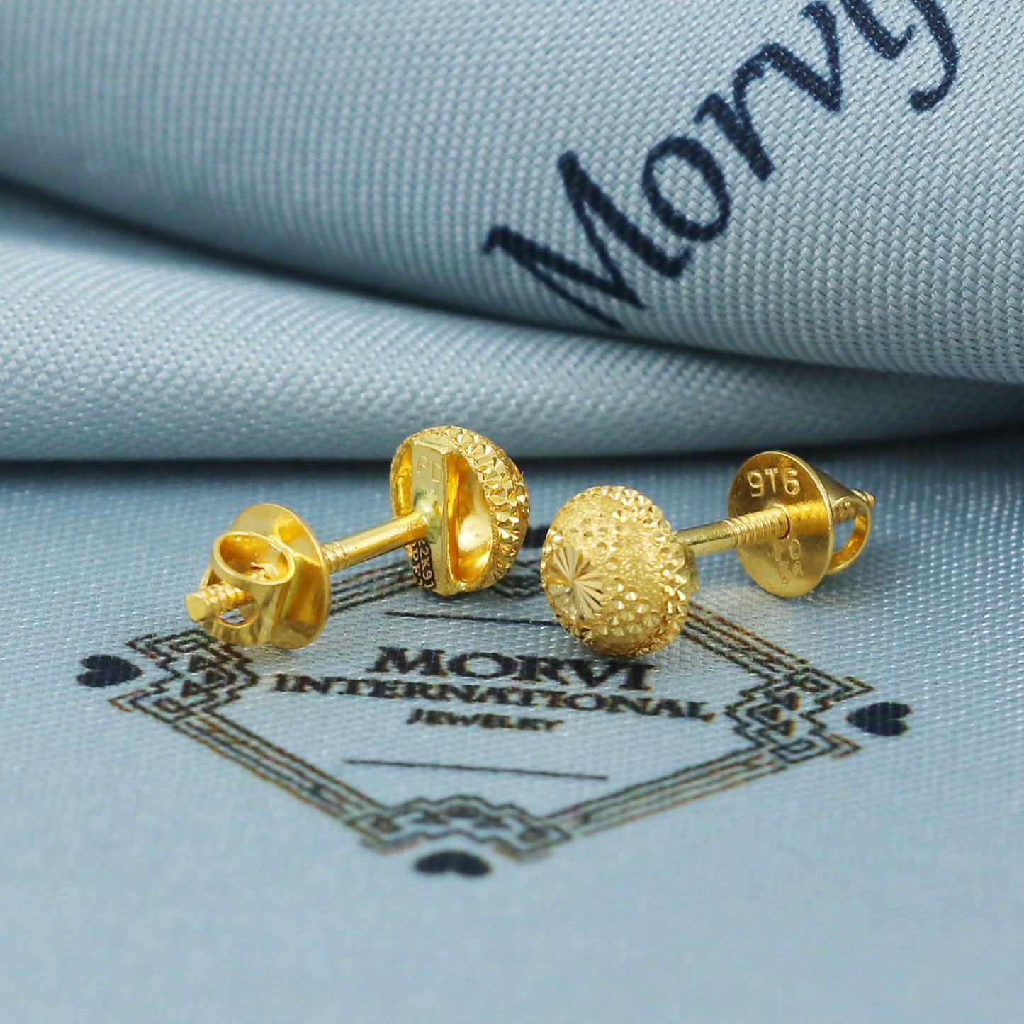 22k Gold Stud Earrings Dainty Indian Jewelry Exclusive Authentic BIS Hallmarked Stamped "22k916" Jewelry, MJ0029