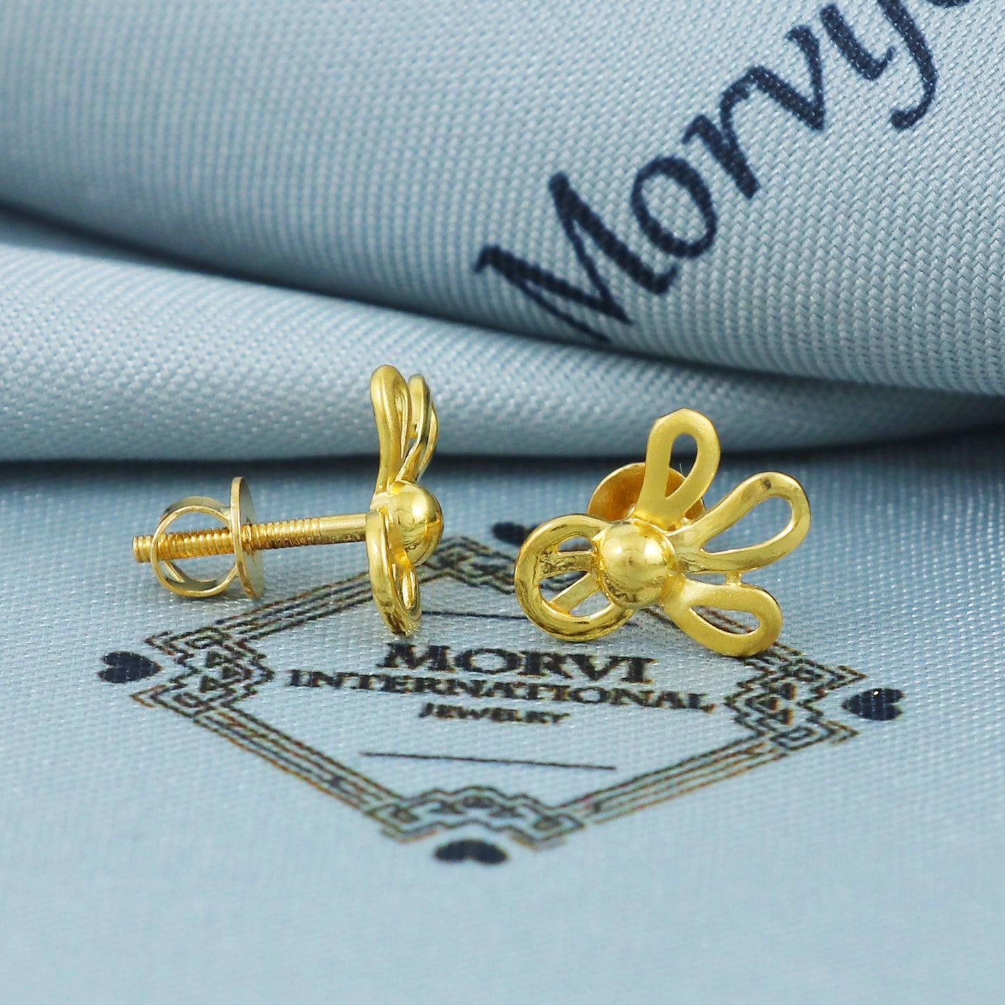 22k Gold Stud Earrings Dainty Indian Jewelry Exclusive Authentic BIS Hallmarked Stamped "22k916" Jewelry, MJ0030