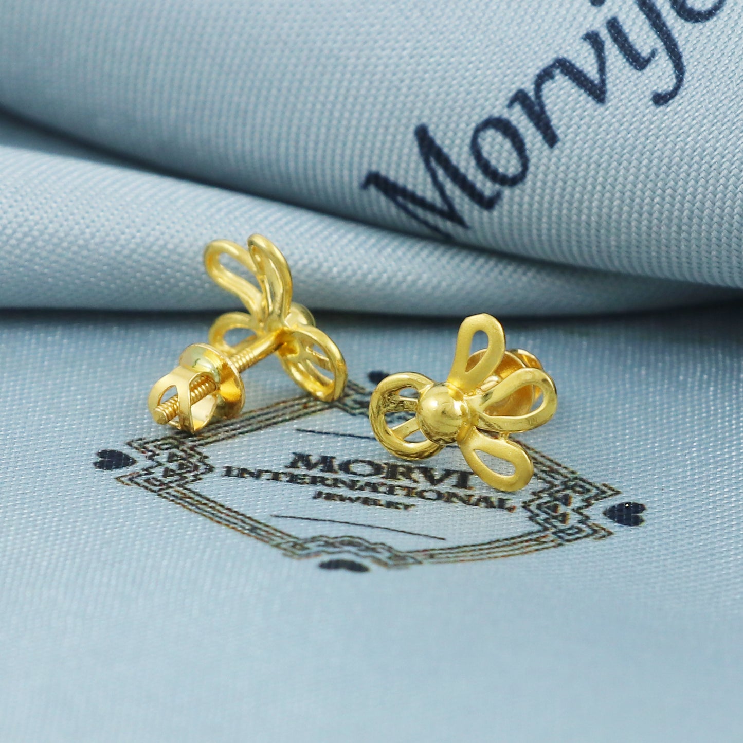22k Gold Stud Earrings Dainty Indian Jewelry Exclusive Authentic BIS Hallmarked Stamped "22k916" Jewelry, MJ0030