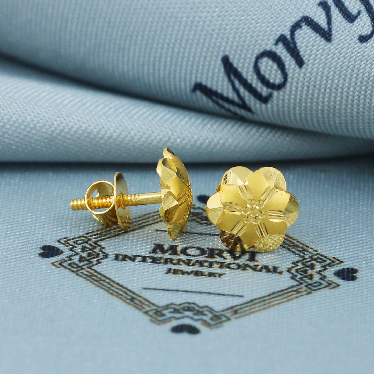 22k Gold Stud Earrings Dainty Indian Jewelry Exclusive Authentic BIS Hallmarked Stamped "22k916" Jewelry, MJ0032
