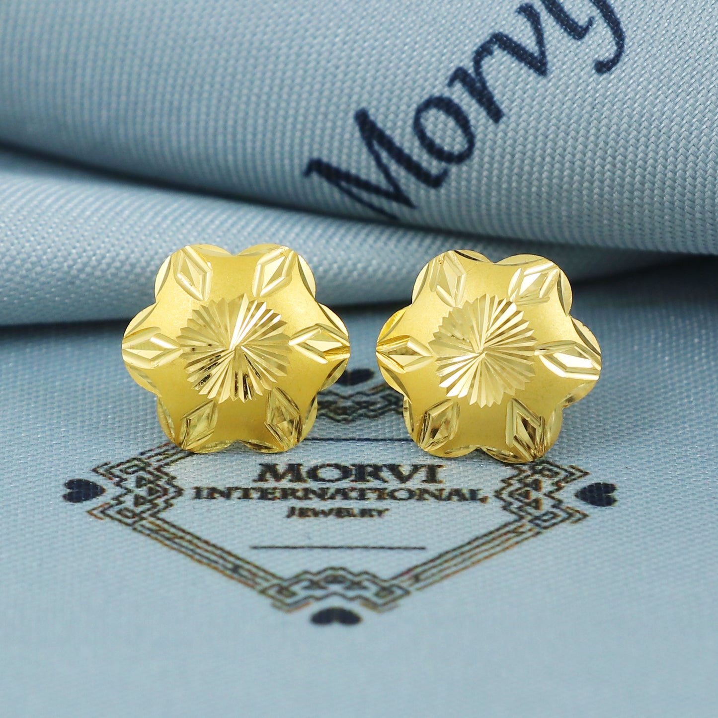 22k Gold Stud Earrings Flower Indian Jewelry Exclusive Authentic BIS Hallmarked Stamped "22k916" Jewelry, MJ0035