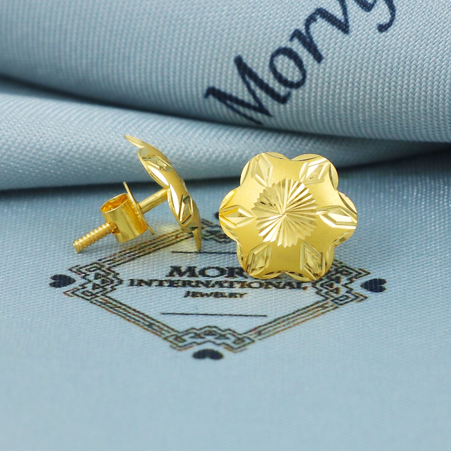 22k Gold Stud Earrings Flower Indian Jewelry Exclusive Authentic BIS Hallmarked Stamped "22k916" Jewelry, MJ0035