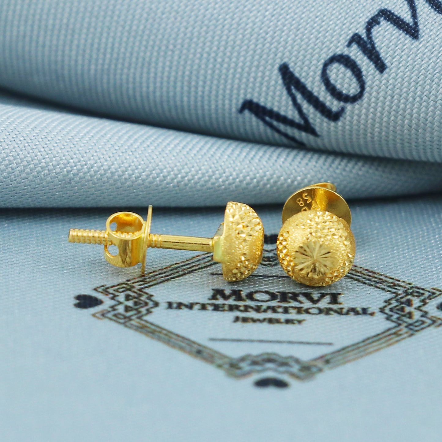 22k Gold Stud Earrings Dainty Indian Jewelry Exclusive Authentic BIS Hallmarked Stamped "22k916" Jewelry, MJ0041