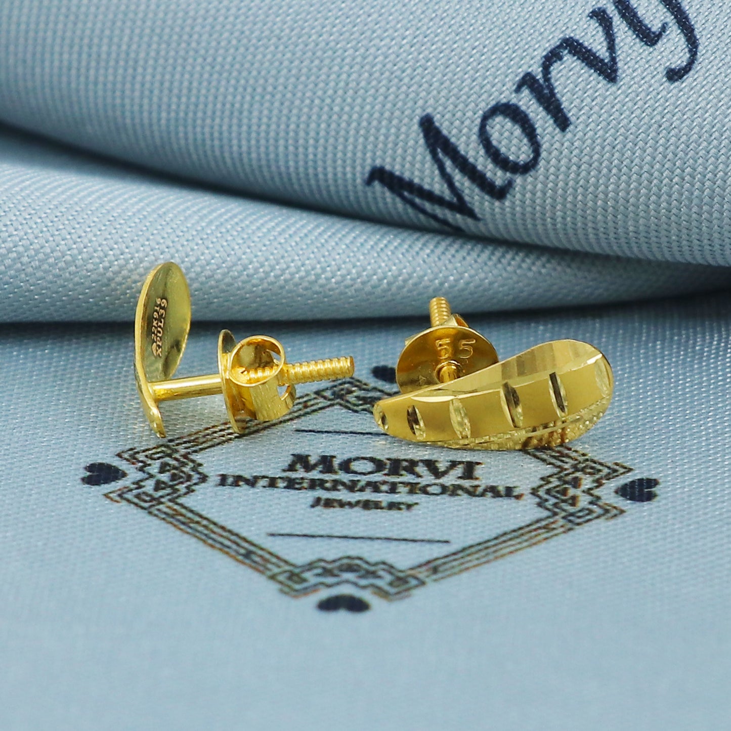 22k Gold Stud Earrings Dainty Indian 22kt Jewelry Exclusive Authentic BIS Hallmarked Stamped "22k916" Jewelry, MJ0043