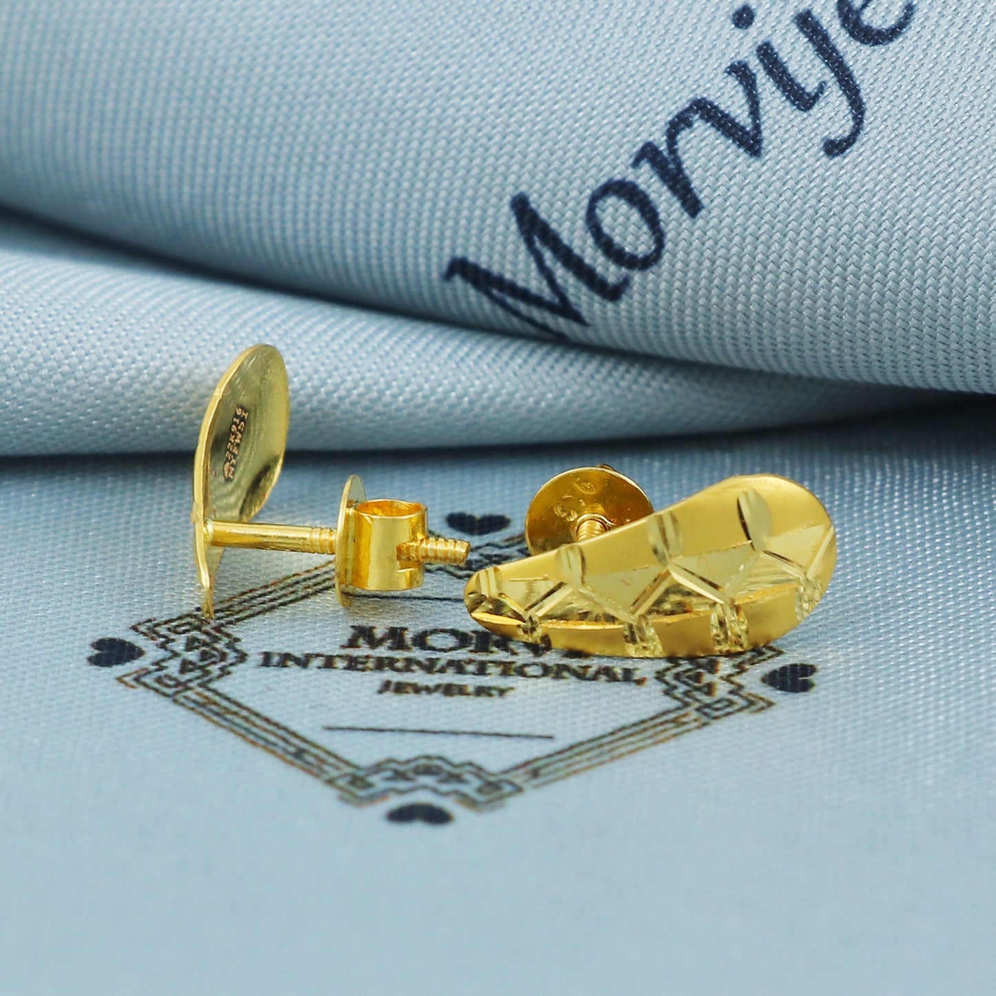 22k Gold Stud Earrings Plain Engraved 22kt Jewelry Exclusive Authentic BIS Hallmarked Stamped "22k916" Jewelry, MJ0046