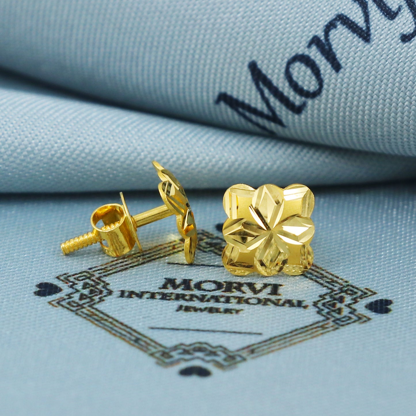 22k Gold Stud Earrings Engraved Indian 22kt Jewelry Exclusive Authentic BIS Hallmarked Stamped "22k916" Jewelry, MJ0048
