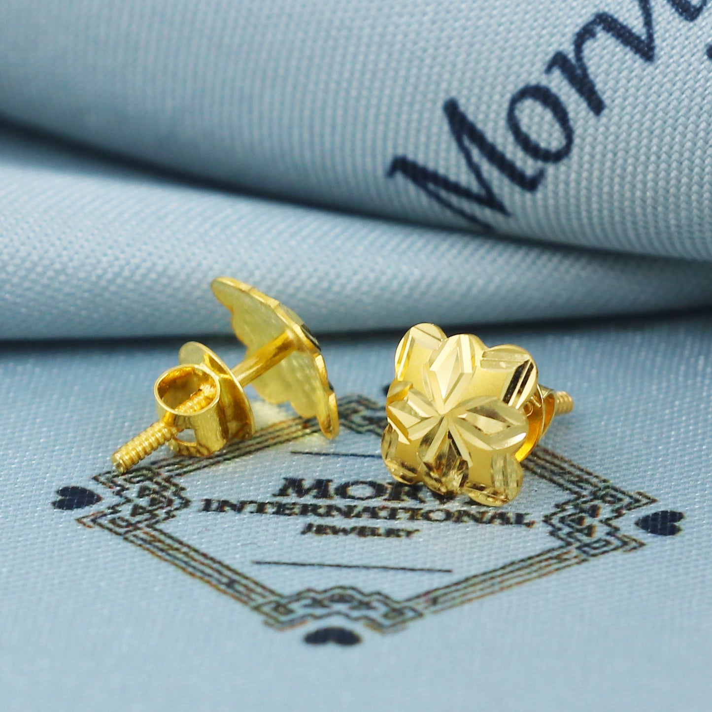 22k Gold Stud Earrings Engraved Indian 22kt Jewelry Exclusive Authentic BIS Hallmarked Stamped "22k916" Jewelry, MJ0048