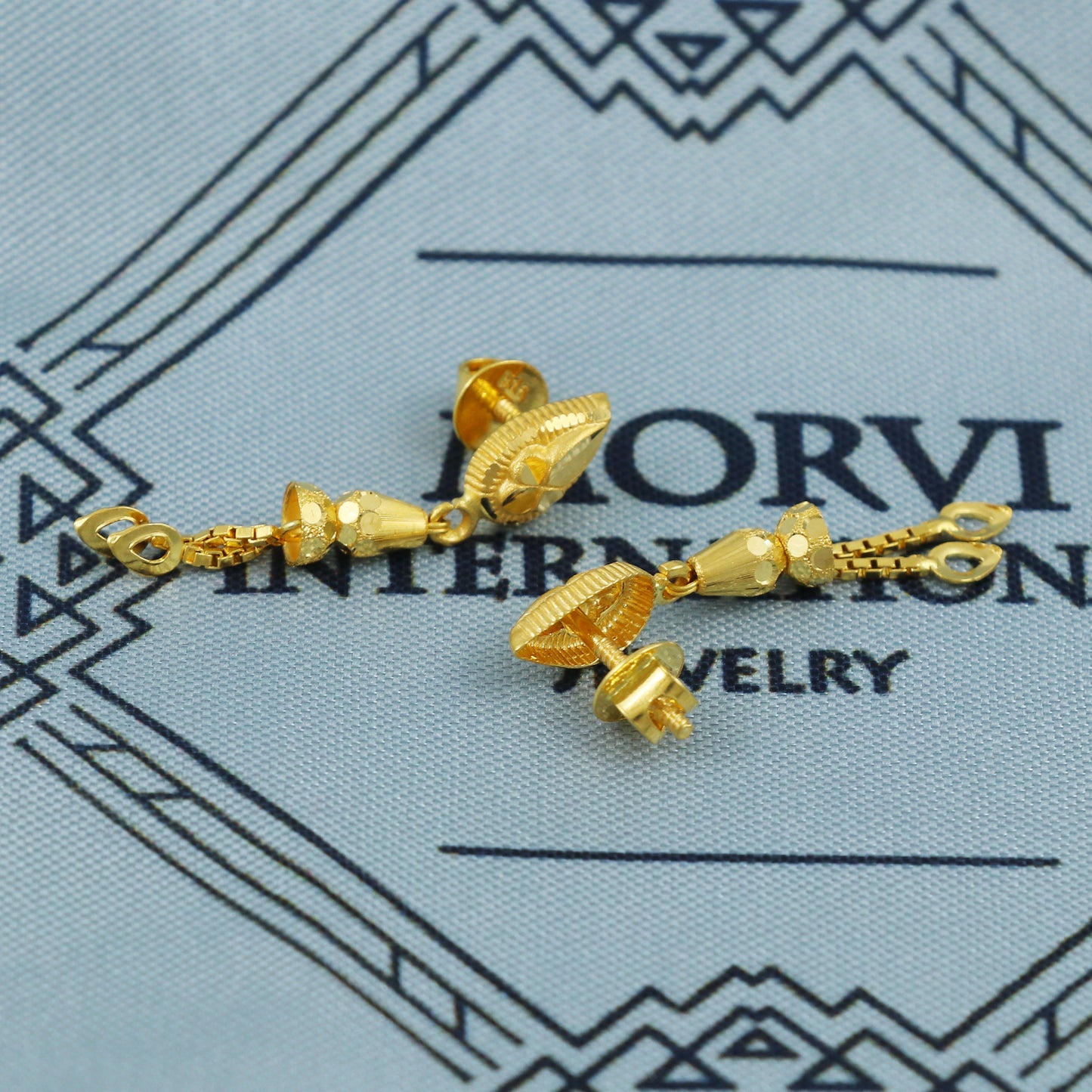 22k Gold Dangle Earrings Dainty Indian 22kt Jewelry Exclusive Authentic BIS Hallmarked Stamped "22k916" Jewelry, MJ0054