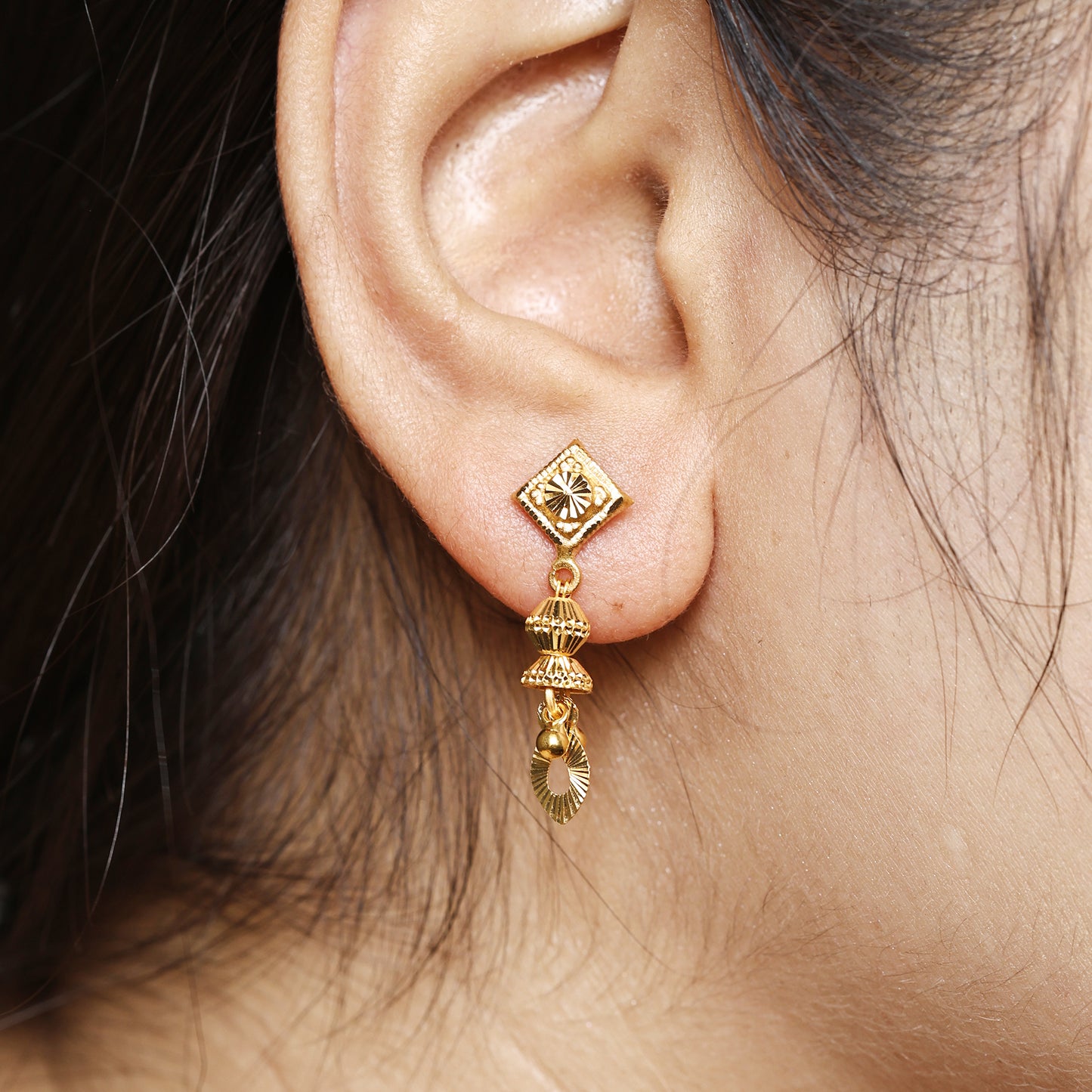 22k Gold Dangle Earrings Dainty Indian 22kt Jewelry Exclusive Authentic BIS Hallmarked Stamped "22k916" Jewelry, MJ0055