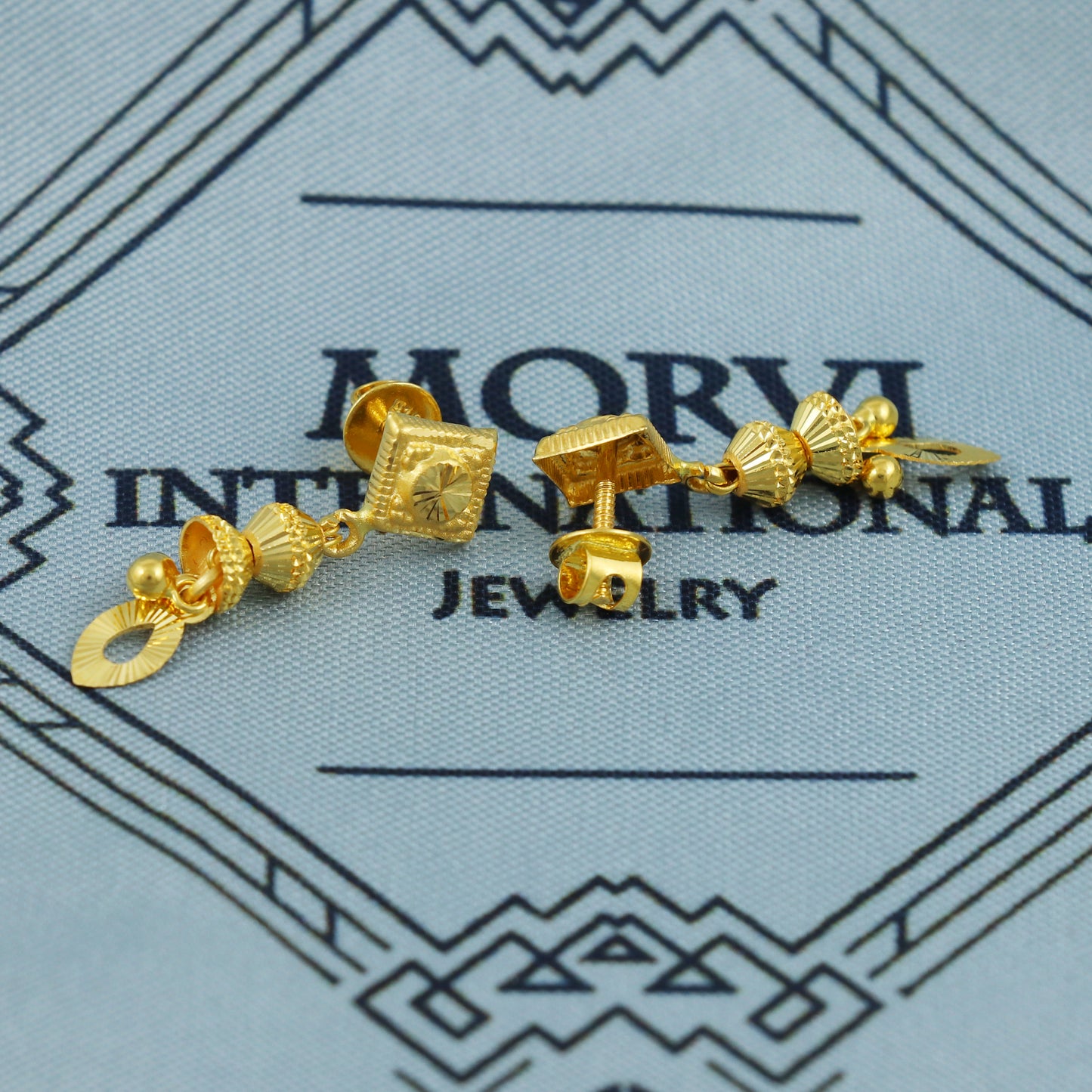 22k Gold Dangle Earrings Dainty Indian 22kt Jewelry Exclusive Authentic BIS Hallmarked Stamped "22k916" Jewelry, MJ0055