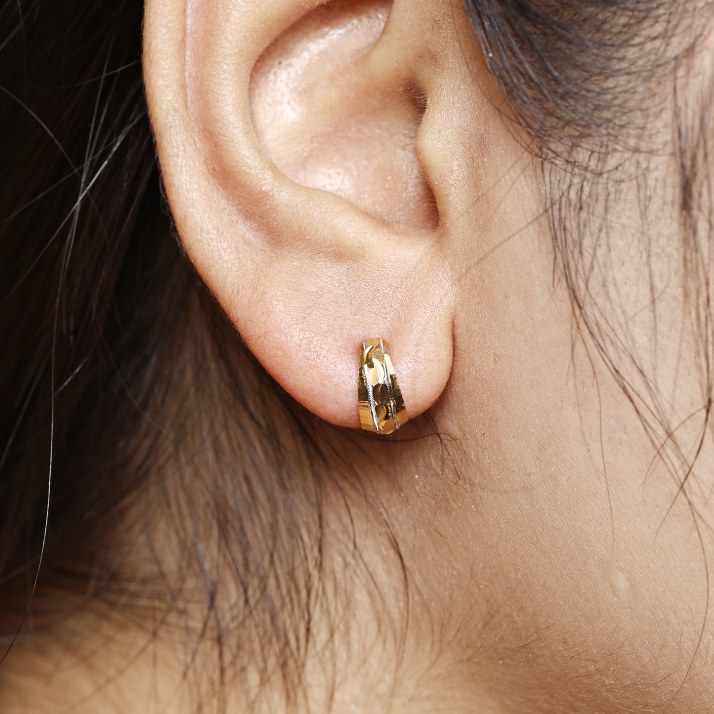 22k Gold Hoop Earrings Two Tone Indian 22kt Jewelry Exclusive Authentic BIS Hallmarked Stamped "22k916" Jewelry, MJ0056