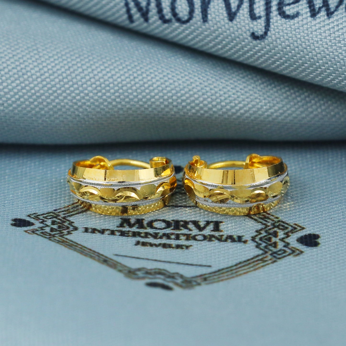 22k Gold Hoop Earrings Two Tone Indian 22kt Jewelry Exclusive Authentic BIS Hallmarked Stamped "22k916" Jewelry, MJ0056