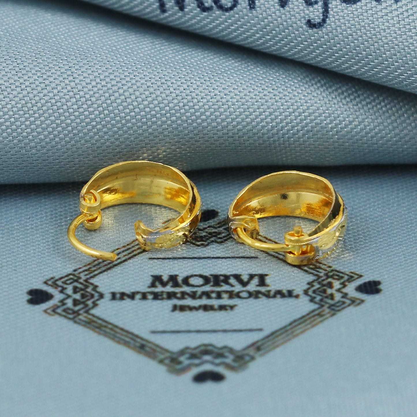 22k Gold Hoop Earrings Two Tone Indian 22kt Jewelry Exclusive Authentic BIS Hallmarked Stamped "22k916" Jewelry, MJ0056