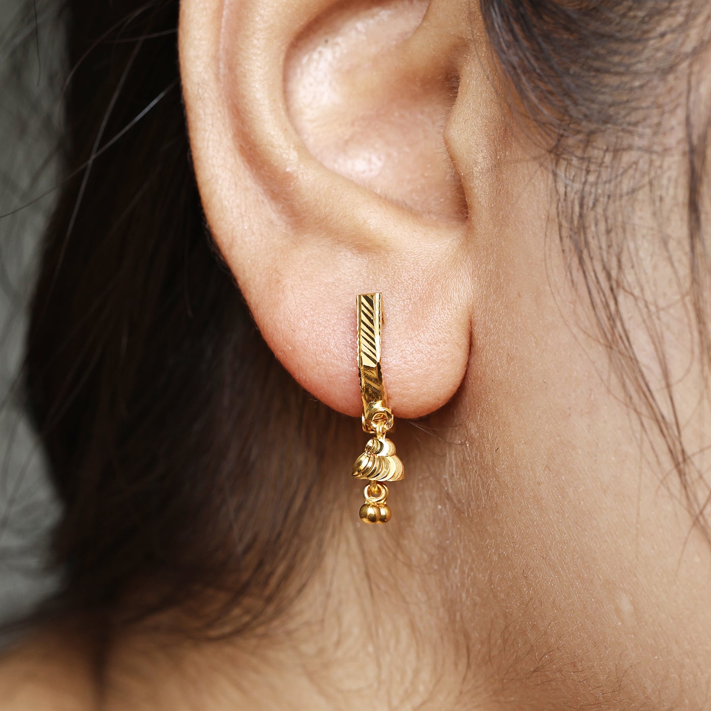 22k Gold Hoop Earrings Dainty Indian 22kt Jewelry Exclusive Authentic BIS Hallmarked Stamped "22k916" Jewelry, MJ0060