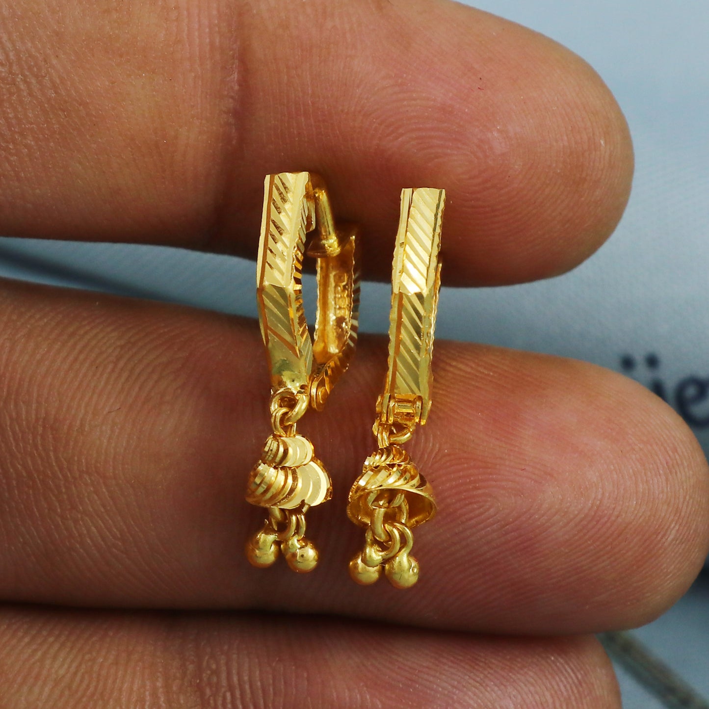 22k Gold Hoop Earrings Dainty Indian 22kt Jewelry Exclusive Authentic BIS Hallmarked Stamped "22k916" Jewelry, MJ0060