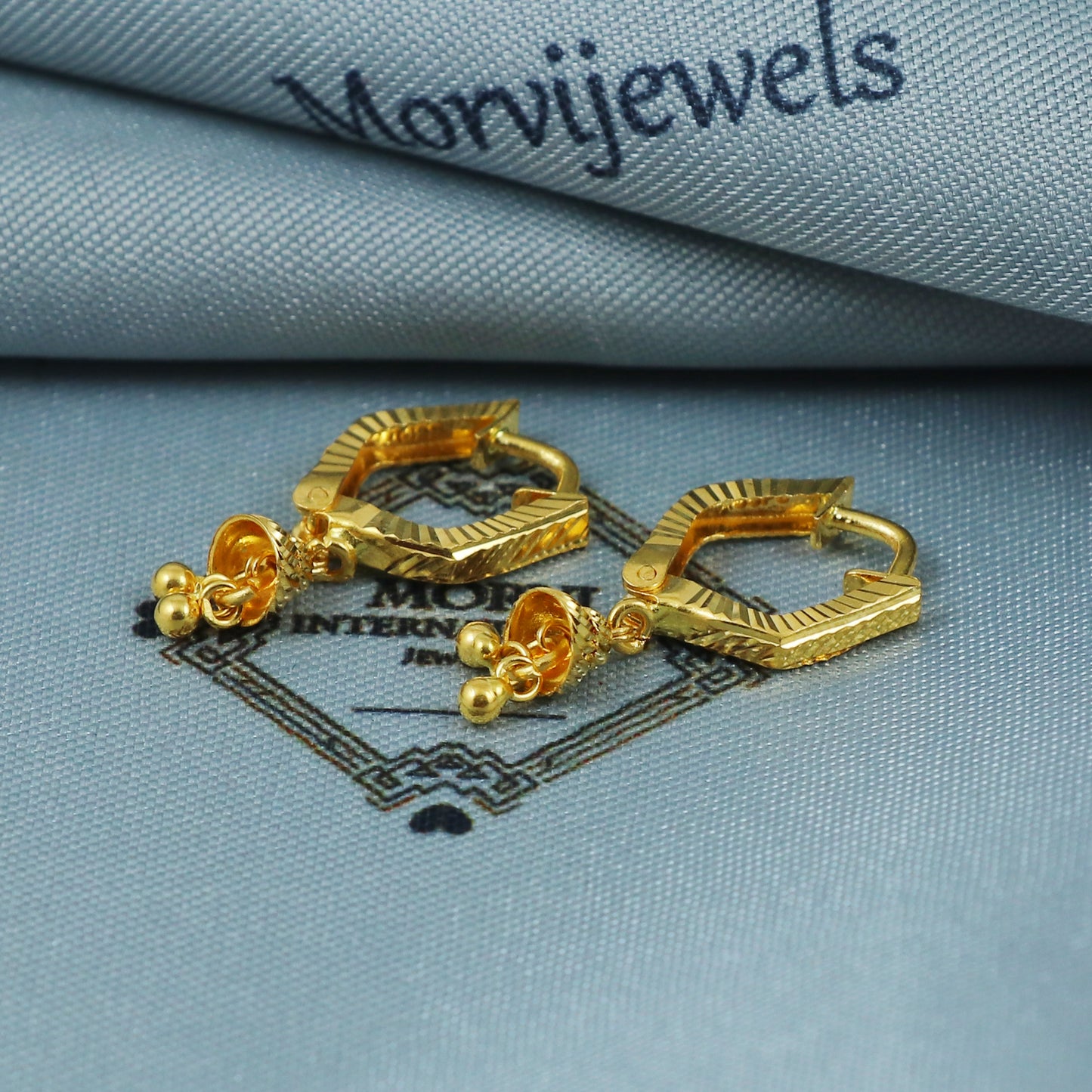 22k Gold Hoop Earrings Dainty Indian 22kt Jewelry Exclusive Authentic BIS Hallmarked Stamped "22k916" Jewelry, MJ0060