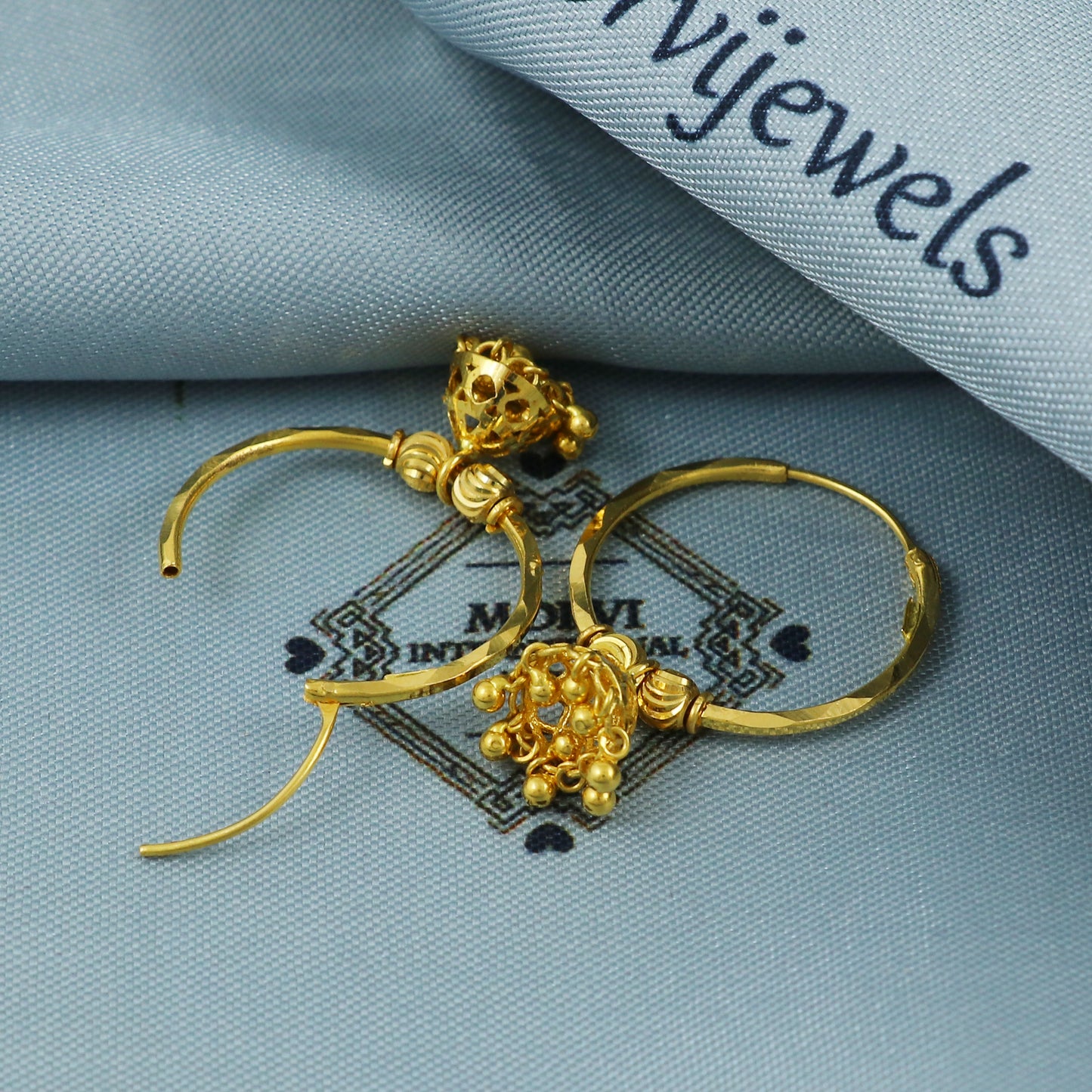 22k Yellow Gold Hoop Jhumki Dangling Earring Jhumka, Handmade Indian Gold Jewelry for Women, MJ0076