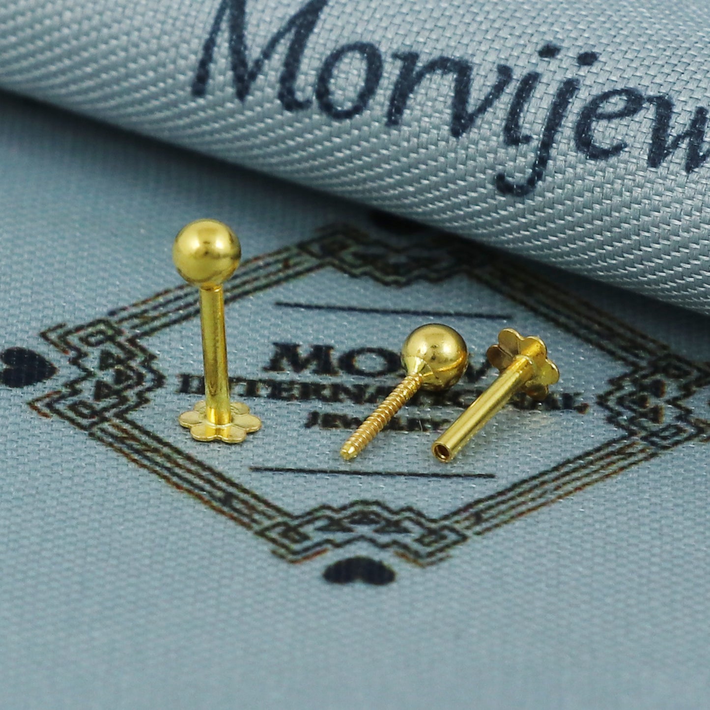 18k Gold Ball Studs โ Lightweight 0.23g, 5 and 3mm Ball, 1cm Length, Minimalist Indian Earrings for Everyday Wear, MJ0082/83