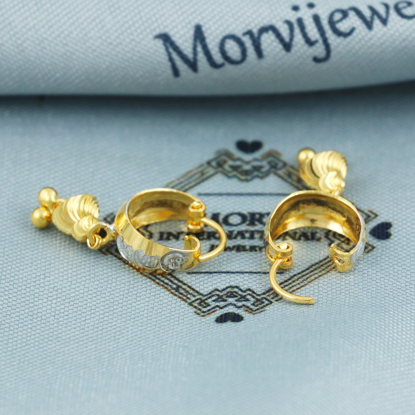 Pure 22k Yellow Gold Hoop Bali Earrings with bells, Handmade Yellow gold Small earrings for women,  dainty Indian gold earrings gift, MJ0104