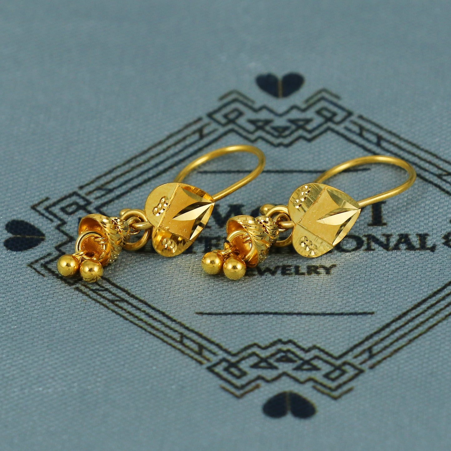 22k Gold Earrings Engraved Ear wire Hook Dangle Earrings , Small Dangling 22kt Earrings, Indian Gold Earrings, Party Wear Earrings, MJ0108