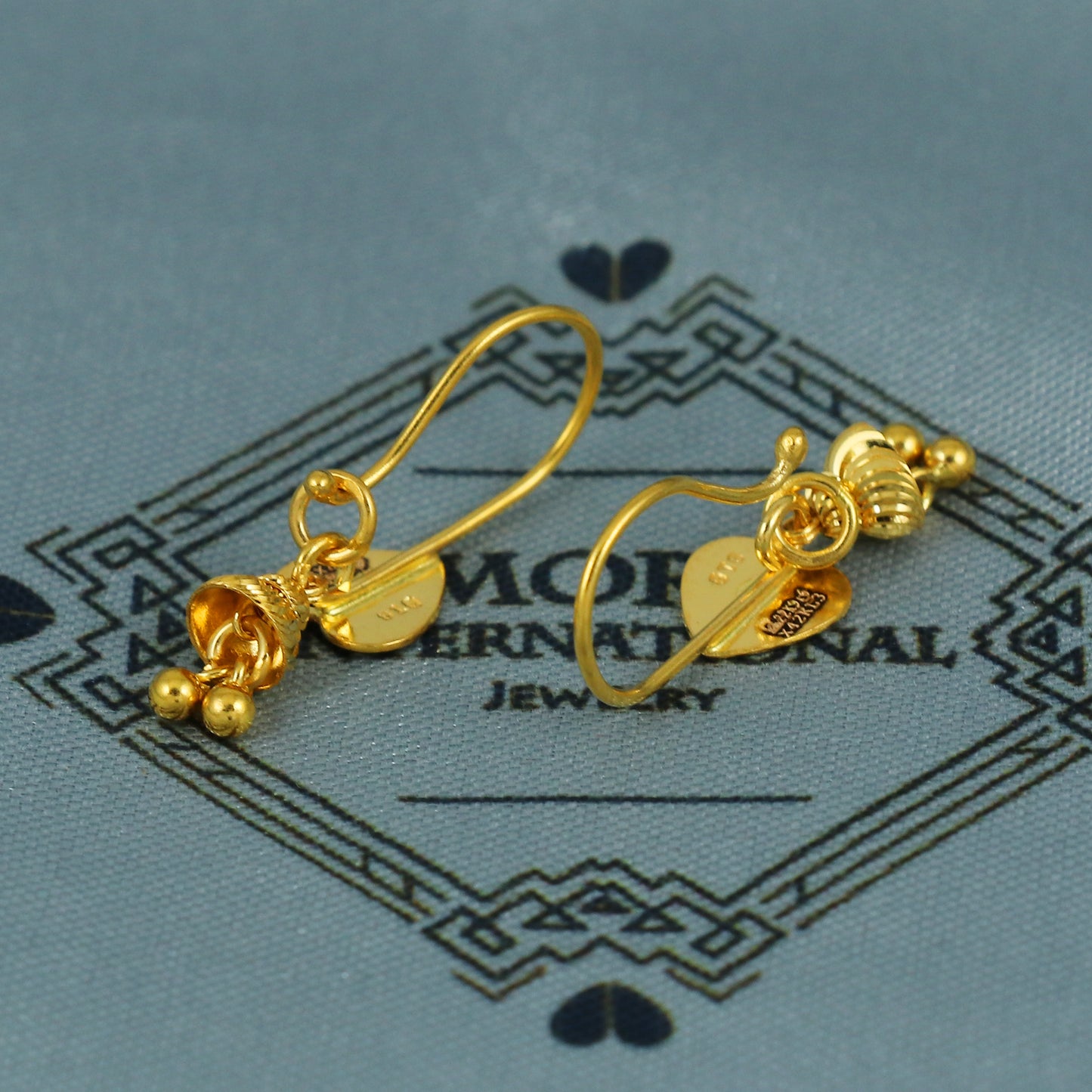 22k Gold Earrings Engraved Ear wire Hook Dangle Earrings , Small Dangling 22kt Earrings, Indian Gold Earrings, Party Wear Earrings, MJ0108
