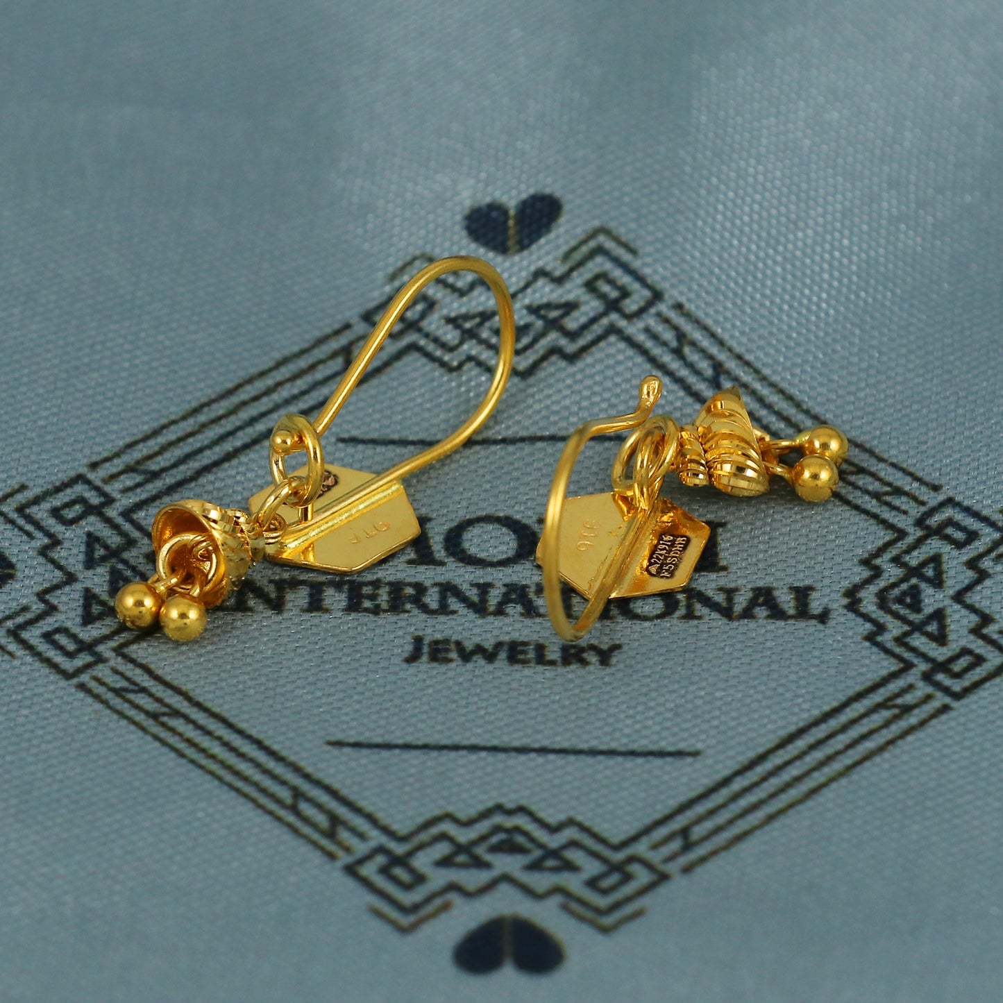 22k Gold Earrings Engraved Ear wire Hook Dangle Earrings , Small Dangling 22kt Earrings, Indian Gold Earrings, Party Wear Earrings, MJ0111