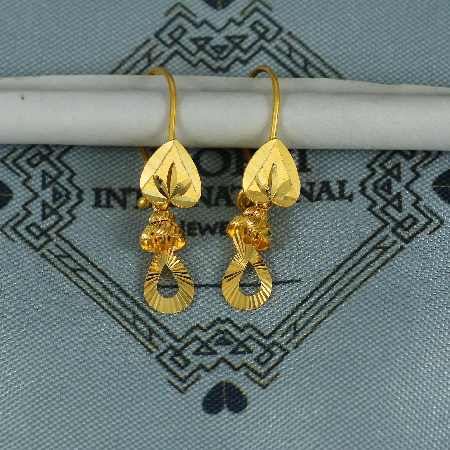 22k Gold Earrings Engraved Ear wire Hook Dangle Earrings , Small Dangling 22kt Earrings, Indian Gold Earrings, Party Wear Earrings, MJ0112