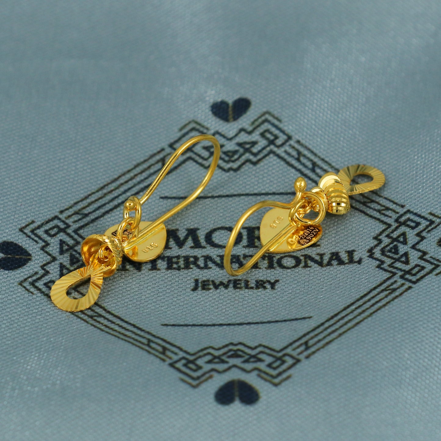 22k Gold Earrings Engraved Ear wire Hook Dangle Earrings , Small Dangling 22kt Earrings, Indian Gold Earrings, Party Wear Earrings, MJ0112