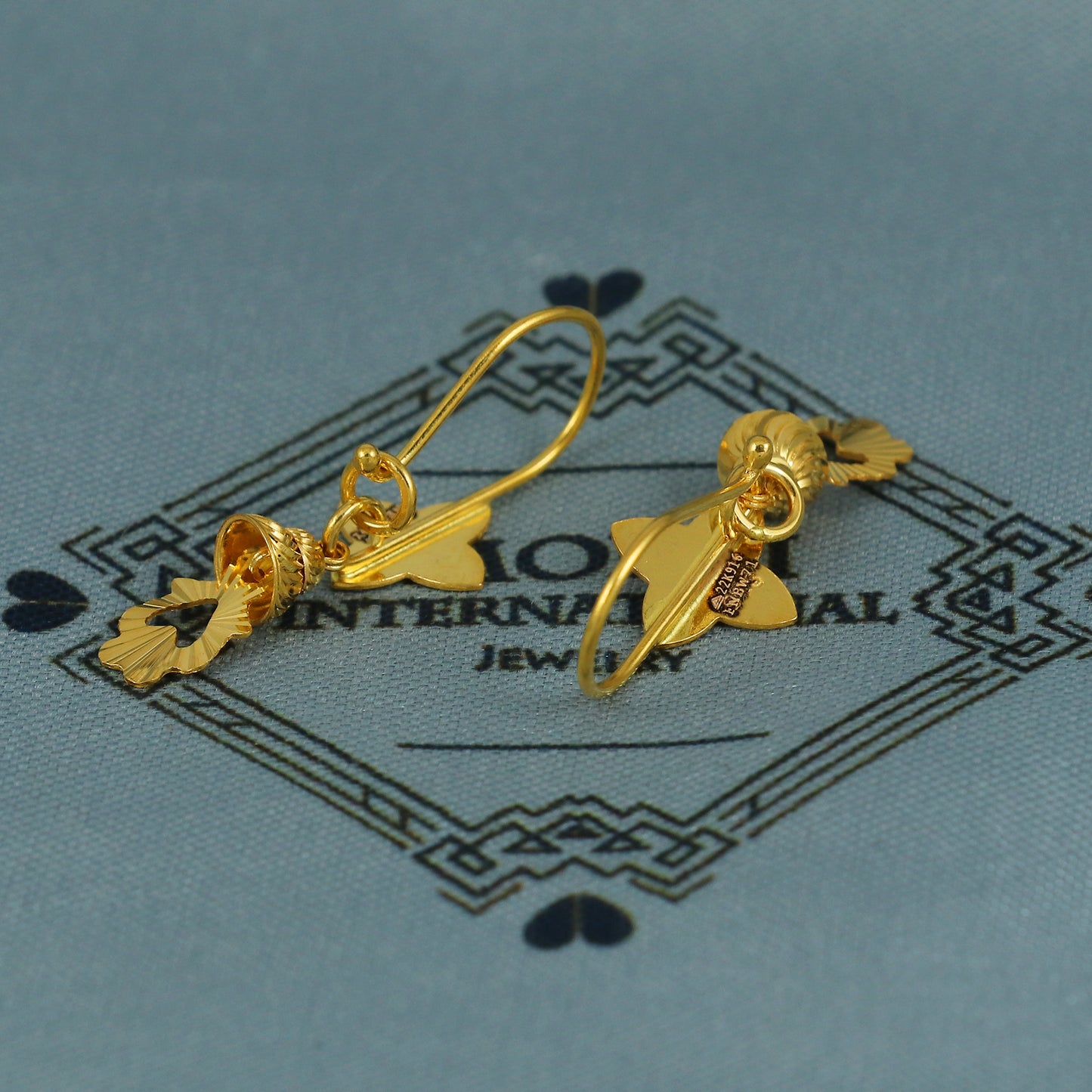 22k Gold Earrings Engraved Ear wire Hook Dangle Earrings , Small Dangling 22kt Earrings, Indian Gold Earrings, Party Wear Earrings, MJ0113