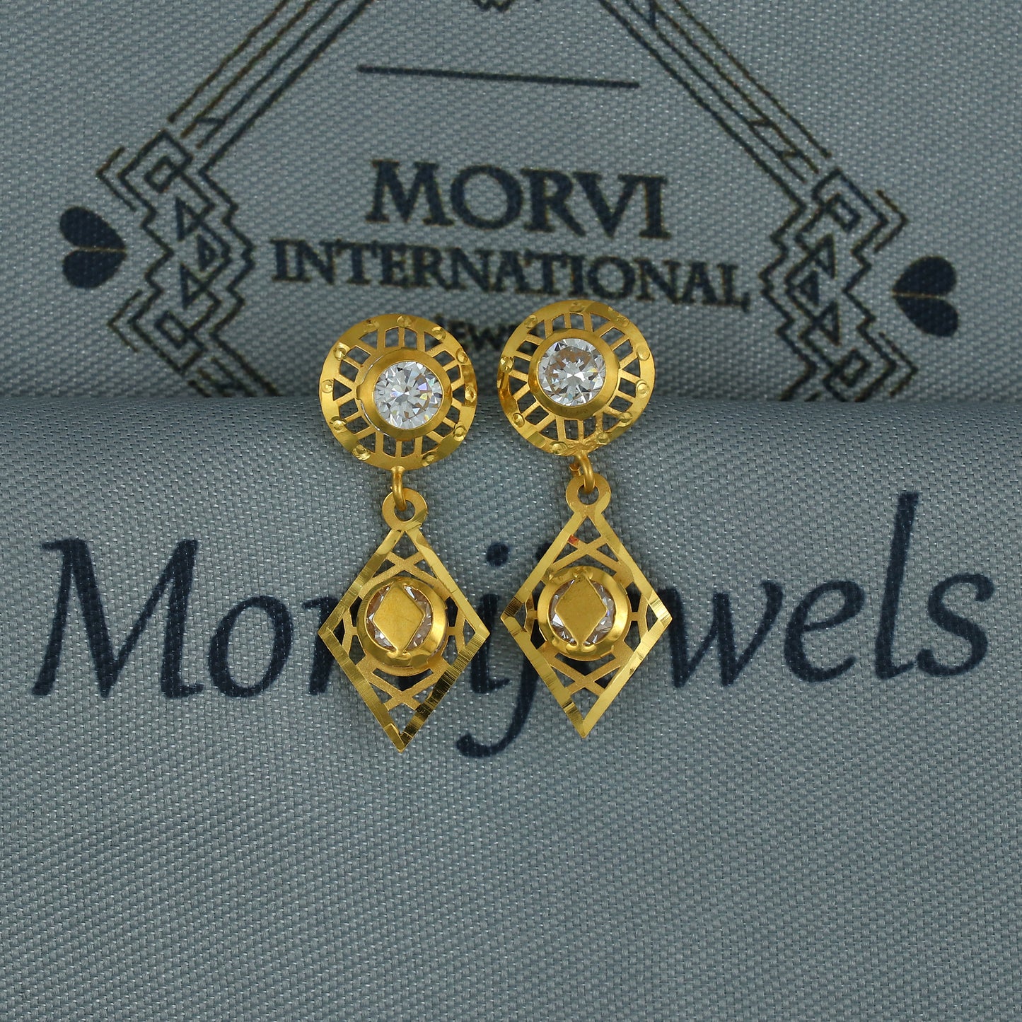 Elegant 18k Gold Dangle Earrings with CZ Stones, Light Weight Dainty Earrings Handmade Indian Jewelry, MJ0117