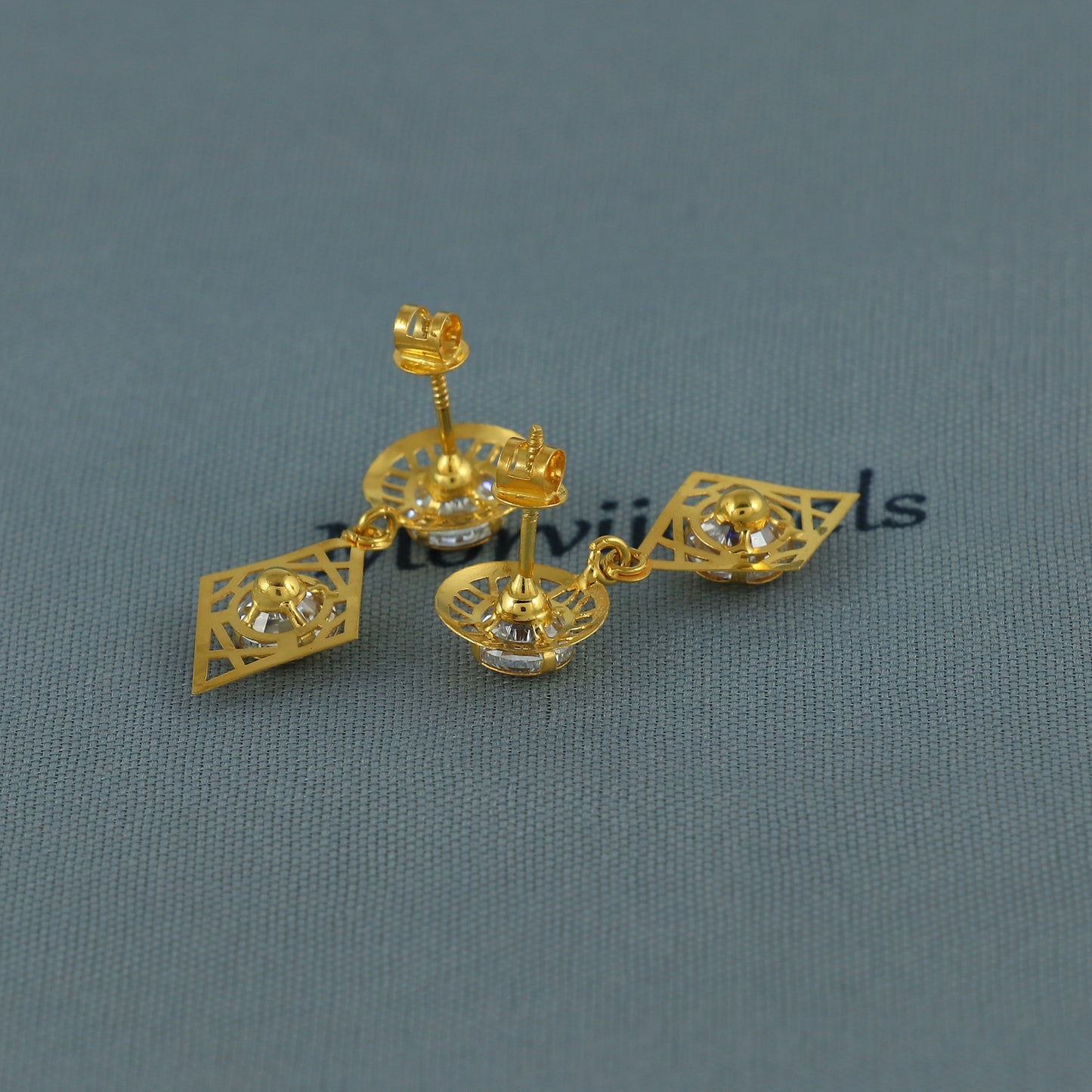 Elegant 18k Gold Dangle Earrings with CZ Stones, Light Weight Dainty Earrings Handmade Indian Jewelry, MJ0117